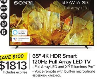 Leon's Sony bravia xr 65 x90l full array led 4k hdr google tv - xr65x90l offer