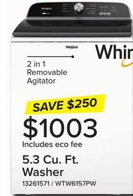 Leon's Whirlpool white top load washer (6.1 cu ft) - wtw6157pw offer