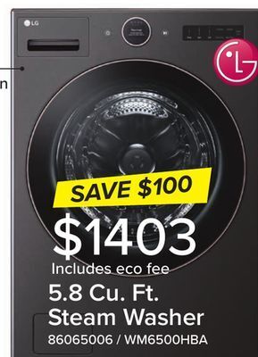 Leon's Lg black steel front load washer mega capacity with ai dd and lcd knob (5.8 cu. ft.) - wm6500hba offer
