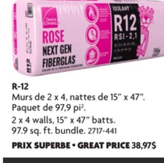 Home Hardware R-12 ecotouch pink fiberglas insulation offer