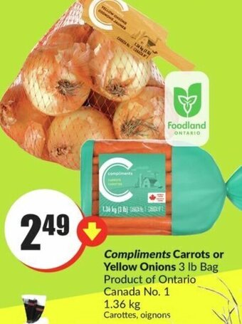 FreshCo Compliments Carrots or Yellow Onions 3 lb Bag offer