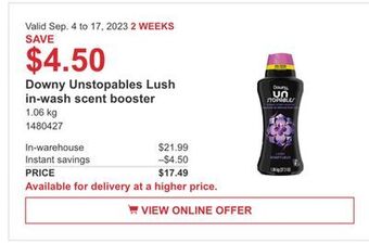 Costco Downy unstopable lush in-wash scent booster offer