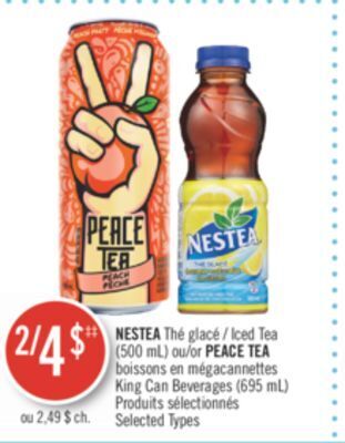 Pharmaprix Nestea iced tea (500 ml) or peace tea king can beverages (695 ml) offer