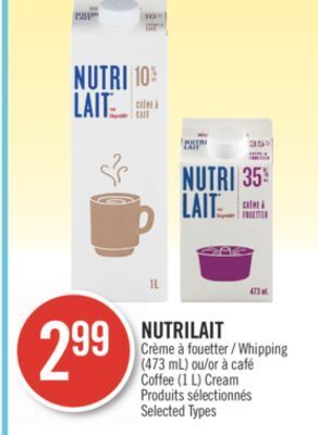 Pharmaprix Nutrilait whipping (473 ml) or coffee (1 l) cream offer