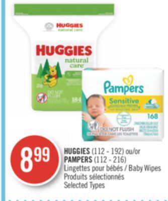 Pharmaprix Huggies (112 - 192) or pampers (112 - 216) baby wipes offer