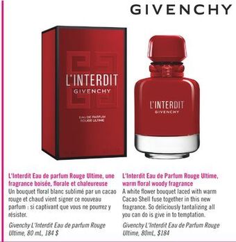 Pharmaprix L'interdit eau de parfum rouge ultime, warm floral woody fragrance offer