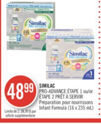 Pharmaprix Similac pro-advance étape 1 or étape 2 prêt à servir infant formula offer