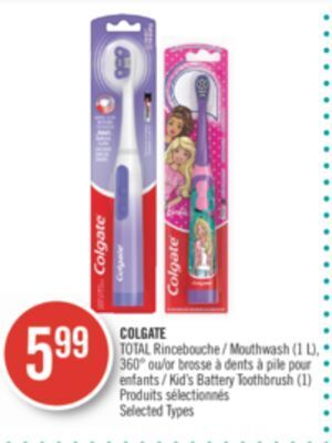Pharmaprix Colgate total mouthwash (1 l), 360° or kid's battery toothbrush (1) offer