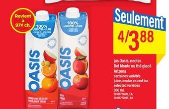 Maxi Jus oasis, nectar del monte ou thé glacé arizona, 960 ml offer
