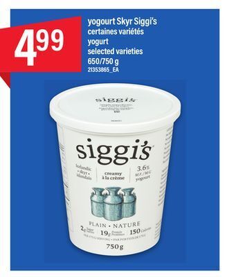 Maxi Yogourt skyr siggi's, 650/750 g offer