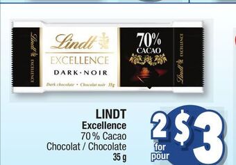 Jean Coutu Lindt excellence 70 % cacao chocolate offer