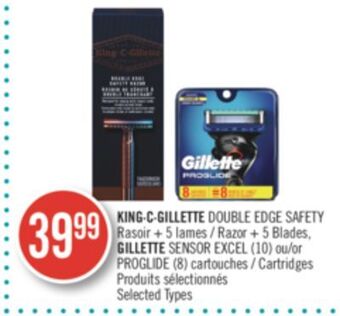 Pharmaprix King-c-gillette double edge safety razor + 5 blades, gillete sensor excel (10) or proglide (8) cartridges offer