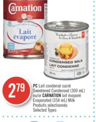 Pharmaprix Pc sweetened condensed (300 ml) or carnation evaporated (354 ml) milk offer