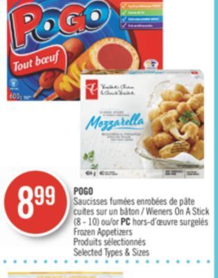 Pharmaprix Pogo wieners on a stick or pc frozen appetizers offer