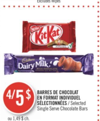 Pharmaprix Selected single serve chocolate bars offer