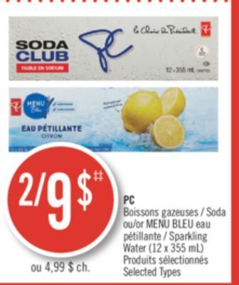 Pharmaprix Pc soda or blue menu sparkling water offer