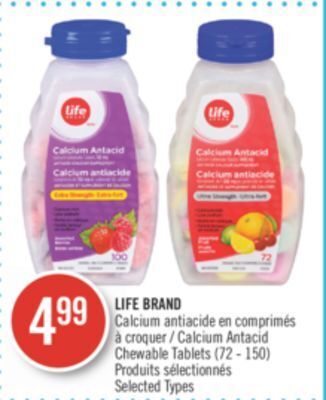 Pharmaprix Life brand calcium antacid chewable tablets offer