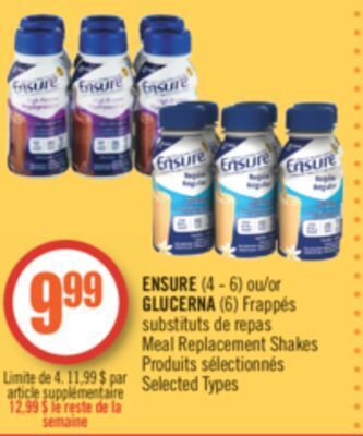 Pharmaprix Ensure (4 - 6) or glucerna (6) meal replacement shakes offer