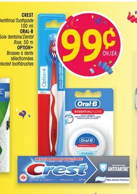 Uniprix Crest dentifrice/toothpaste oral-b soie dentaire/dental floss, option+ brosses à dents sélectionnées selected toothbrushes offer