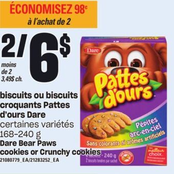 Provigo Biscuits ou biscuits croquants pattes d'ours dare, 168-240 g offer