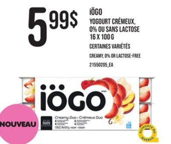 Provigo Iögo yogourt crémeux, 0% ou sans lactose, 16 x 100 g offer