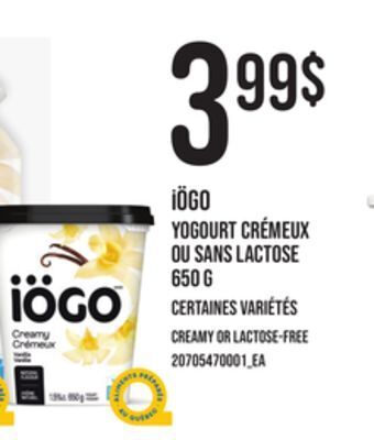 Provigo Iögo yogourt crémeux ou sans lactose, 650 g offer