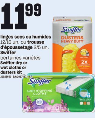 Provigo Linges secs ou humides, 12/16 un. ou trousse d'époussetage, 2/5 un. swiffer offer