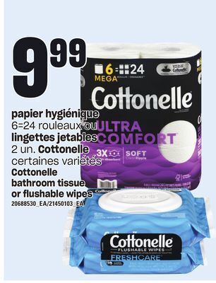 Provigo Papier hygiénique, 6=24 rouleaux ou lingettes jetables, 2 un. cottonelle offer
