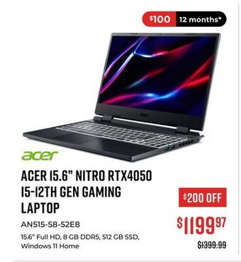 Canex 15.6 nitro rtx4050 i5-12th gen gaming laptop offer