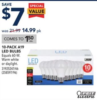 RONA Feit electric 10-pack a19 led bulbs offer