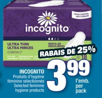 Jean Coutu Incognito selected feminine hygiene products offer