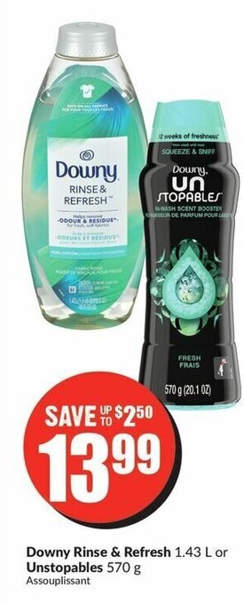 FreshCo Downy Rinse & Refresh 1.43 L or Unstopables 570 g offer