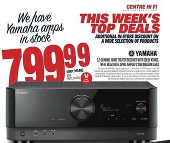 Centre Hi-Fi Yamaha 7.2-channel home theater receiver with dolby atmos, wi-fi, bluetooth, apple airplay 2 and amazon alexa offer