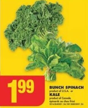 No Frills BUNCH SPINACH or KALE offer