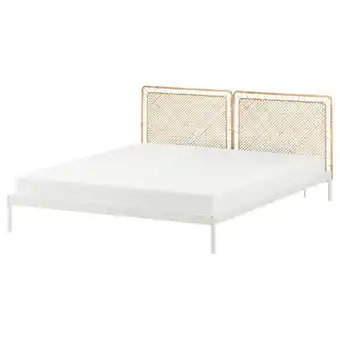 IKEA Vevelstad bed frame with 2 headboards, white/tolkning rattan, king offer