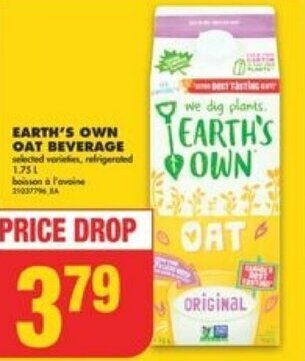 No Frills EARTH'S OWN OAT BEVERAGE 1.75L offer