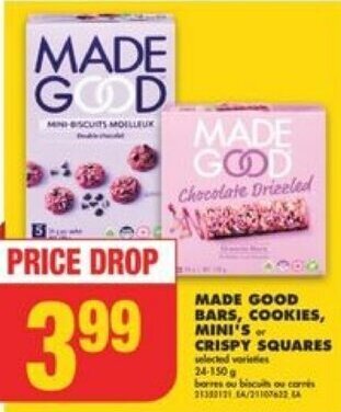No Frills MADE GOOD BARS, COOKIES, MINI'S or CRISPY SQUARES offer