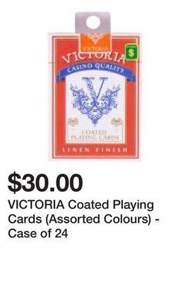 Dollarama Victoria coated playing cards (assorted colours) - case of 24 offer
