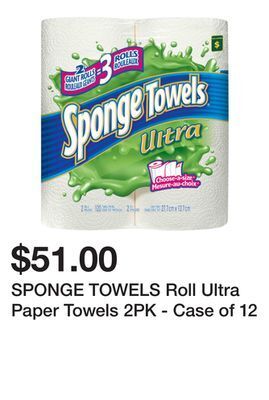 Dollarama Sponge towels roll ultra paper towels 2pk - case of 12 offer