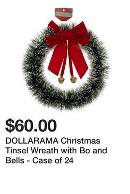 Dollarama Dollarama christmas tinsel wreath with bo and bells - case of 24 offer