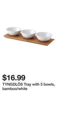 IKEA Tyngdlös tray with 3 bowls, bamboo/white offer