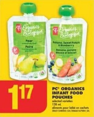 No Frills PC ORGANICS INFANT FOOD POUCHES offer