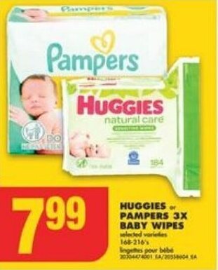 No Frills HUGGIES or PAMPERS 3X BABY WIPES offer