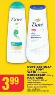 No Frills DOVE BAR SOAP, BODY WASH, DEODORANT or HAIR CARE offer