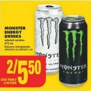 No Frills MONSTER ENERGY DRINKS offer