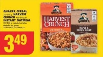 No Frills QUAKER CEREAL, HARVEST CRUNCH or INSTANT OATMEAL offer