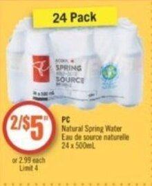 Shoppers Drug Mart PC Natural Spring Water offer