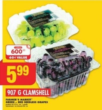 No Frills FARMER'S MARKET GREEN or RED SEEDLESS GRAPES offer