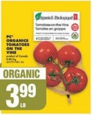 No Frills PC ORGANICS TOMATOES ON THE VINE offer