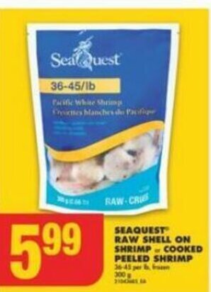 No Frills SEAQUEST RAW SHELL ON SHRIMP or COOKED PEELED SHRIMP offer